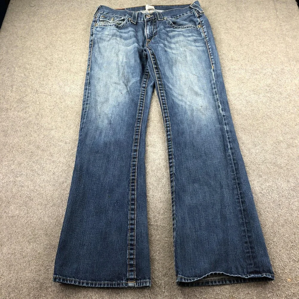 True Religion Billy Jeans Mens 33x34 Blue Medium Wash Bootcut USA Denim Pants